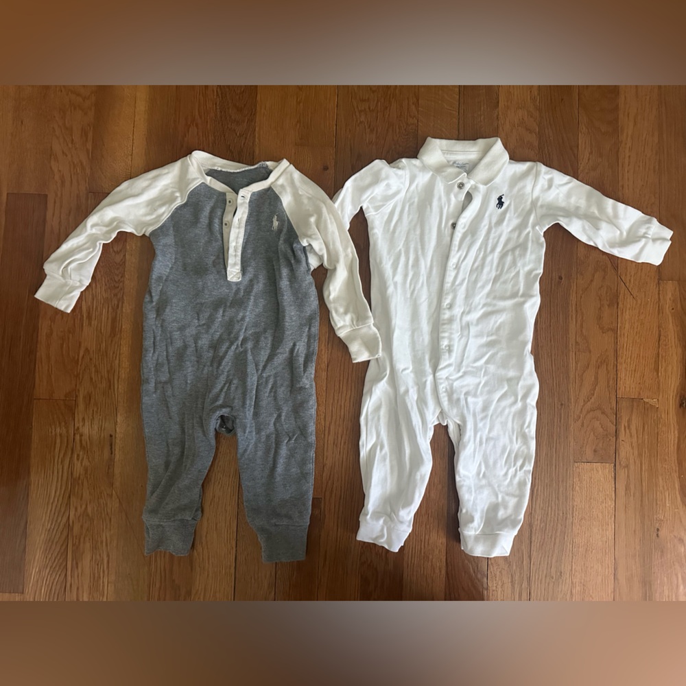Ralph Lauren Gray and White Baby Onesies
